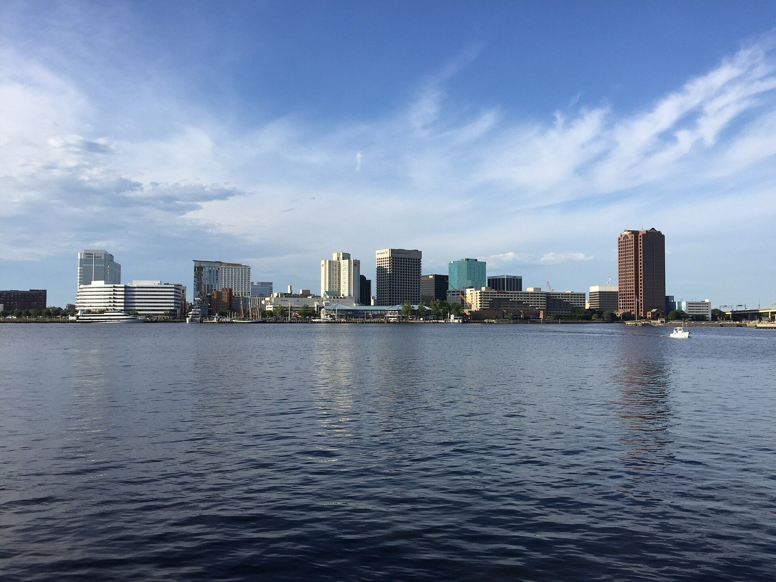 The Elizabeth River with the downtown Norfolk skyline