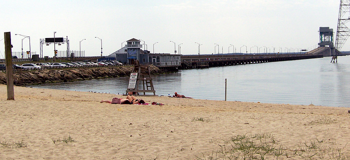 The James River Fishing Pier at Huntington Park, Newport News, extending out over the river on the old James River Bridge roadbed